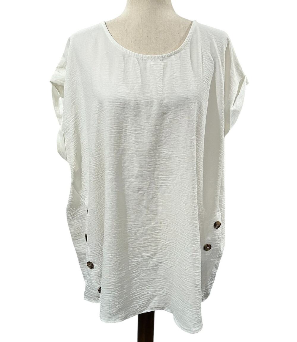 She & Sky Crinkle Textured Top Decorative Brown Buttons Pleated Back Size 2XL